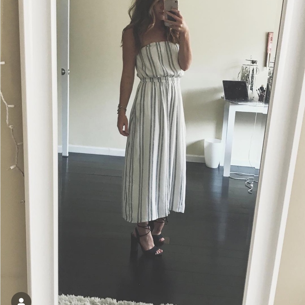 Strapless white pinstripe jumpsuit